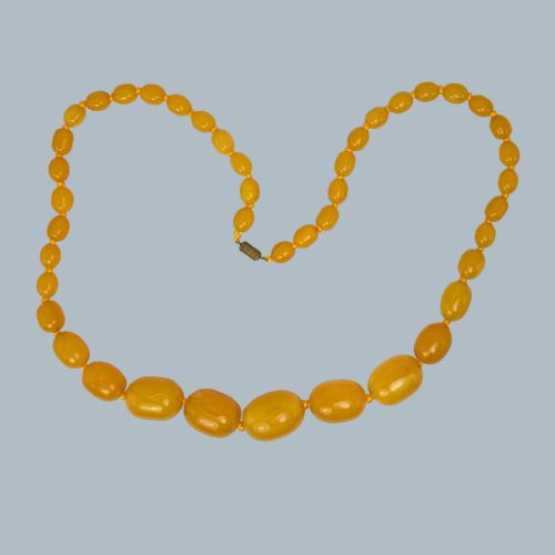 ANTIQUE 1930S BALTIC EGG YOLK AMBER NECKLACE GRADUATED BEADS 28 80G - ADDITIONAL PHOTO 6