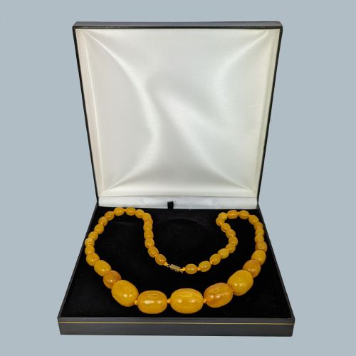 ANTIQUE 1930S BALTIC EGG YOLK AMBER NECKLACE GRADUATED BEADS 28 80G - ADDITIONAL PHOTO 7