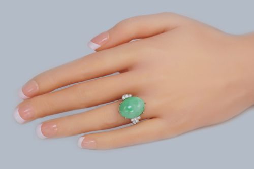 ART DECO 1920S PLATINUM JADEITE DIAMOND RING NATURAL 15CT GREEN JADE WITH GEM REPORT - ADDITIONAL PHOTO 1