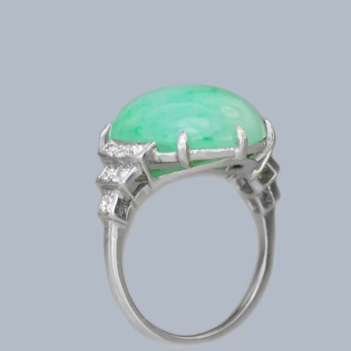 ART DECO 1920S PLATINUM JADEITE DIAMOND RING NATURAL 15CT GREEN JADE WITH GEM REPORT - ADDITIONAL PHOTO 4