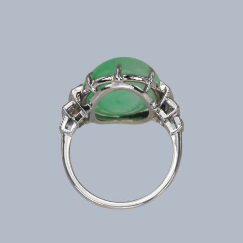 ART DECO 1920S PLATINUM JADEITE DIAMOND RING NATURAL 15CT GREEN JADE WITH GEM REPORT - ADDITIONAL PHOTO 10