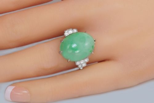 ART DECO 1920S PLATINUM JADEITE DIAMOND RING NATURAL 15CT GREEN JADE WITH GEM REPORT - ADDITIONAL PHOTO 11