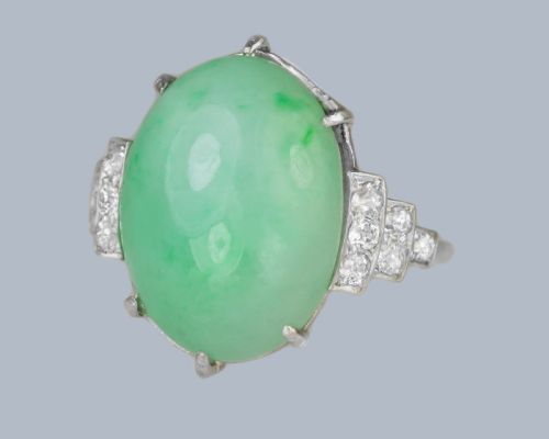 ART DECO 1920S PLATINUM JADEITE DIAMOND RING NATURAL 15CT GREEN JADE WITH GEM REPORT - ADDITIONAL PHOTO 13