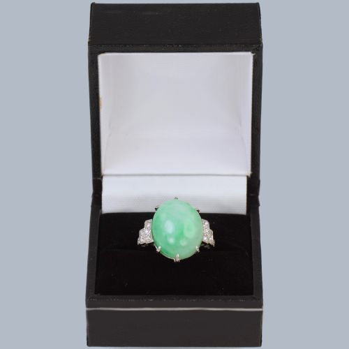 ART DECO 1920S PLATINUM JADEITE DIAMOND RING NATURAL 15CT GREEN JADE WITH GEM REPORT - ADDITIONAL PHOTO 21