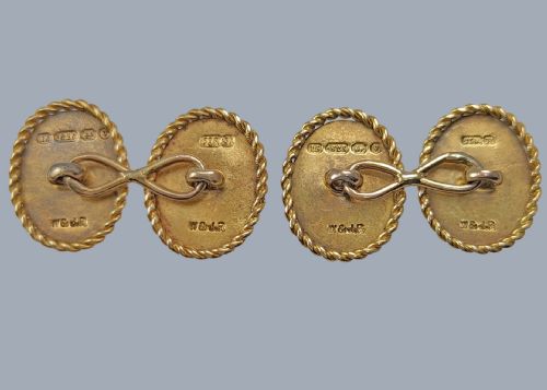VICTORIAN 1870 15CT GOLD DOUBLE SIDED CUFFLINKS BELT MOTIF ENGRAVING WITH HALLMARKS - ADDITIONAL PHOTO 2
