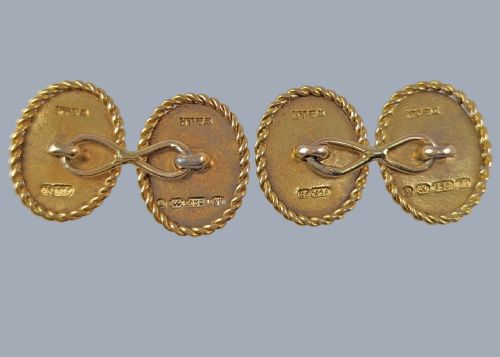 VICTORIAN 1870 15CT GOLD DOUBLE SIDED CUFFLINKS BELT MOTIF ENGRAVING WITH HALLMARKS - ADDITIONAL PHOTO 3