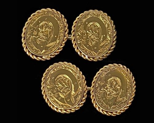 VICTORIAN 1870 15CT GOLD DOUBLE SIDED CUFFLINKS BELT MOTIF ENGRAVING WITH HALLMARKS - ADDITIONAL PHOTO 4