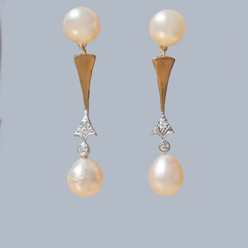 antique art deco pearl diamond drop earrings 18ct gold 1920s original - CATEGORY: ANTIQUE JEWELLERY - DATED 1920