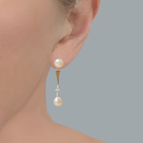 ANTIQUE ART DECO PEARL DIAMOND DROP EARRINGS 18CT GOLD 1920S ORIGINAL - ADDITIONAL PHOTO 1