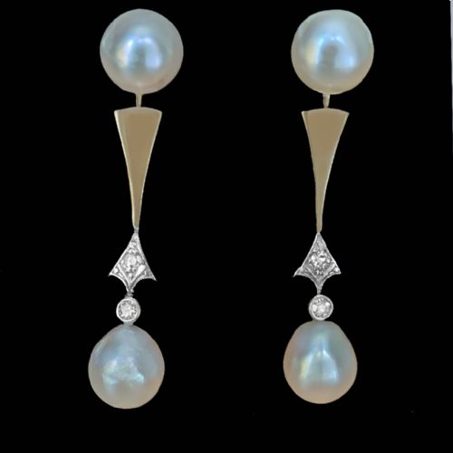ANTIQUE ART DECO PEARL DIAMOND DROP EARRINGS 18CT GOLD 1920S ORIGINAL - ADDITIONAL PHOTO 2