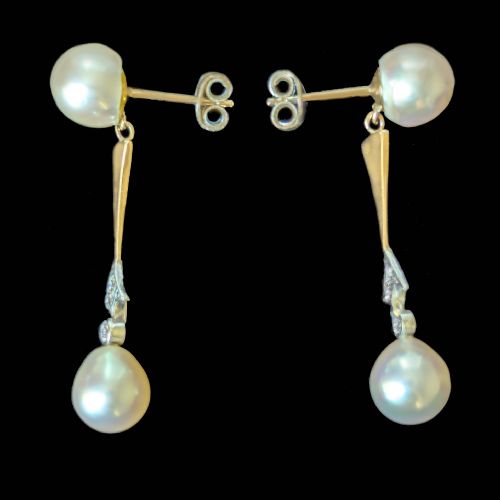 ANTIQUE ART DECO PEARL DIAMOND DROP EARRINGS 18CT GOLD 1920S ORIGINAL - ADDITIONAL PHOTO 3