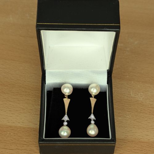 ANTIQUE ART DECO PEARL DIAMOND DROP EARRINGS 18CT GOLD 1920S ORIGINAL - ADDITIONAL PHOTO 4