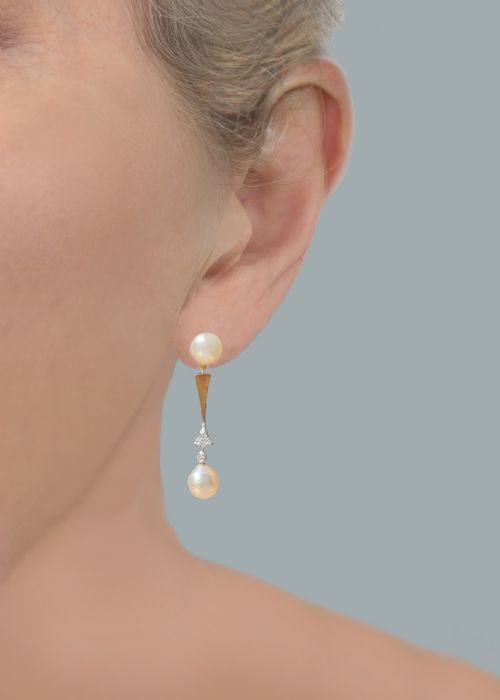 ANTIQUE ART DECO PEARL DIAMOND DROP EARRINGS 18CT GOLD 1920S ORIGINAL - ADDITIONAL PHOTO 5