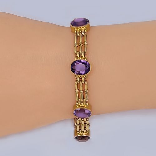 ANTIQUE AMETHYST GATE LINK BRACELET VICTORIAN 9CT GOLD BRACELET C1890 - ADDITIONAL PHOTO 1