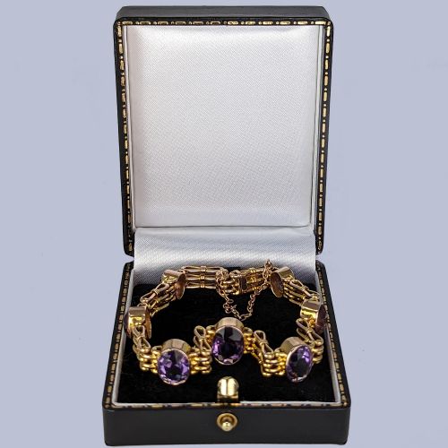 ANTIQUE AMETHYST GATE LINK BRACELET VICTORIAN 9CT GOLD BRACELET C1890 - ADDITIONAL PHOTO 5