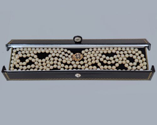 TRIPLE STRAND CULTURED PEARL NECKLACE 9CT GOLD SAPPHIRE FLORAL CLASP VINTAGE 1960S - ADDITIONAL PHOTO 8