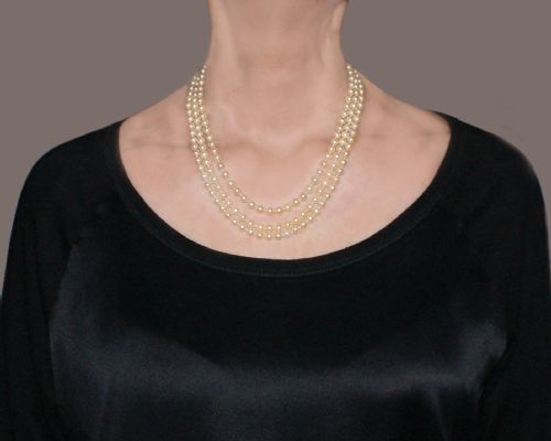 TRIPLE STRAND CULTURED PEARL NECKLACE 9CT GOLD SAPPHIRE FLORAL CLASP VINTAGE 1960S - ADDITIONAL PHOTO 10