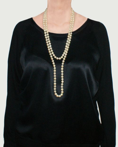 VINTAGE LONG CULTURED PEARL SAUTOIR NECKLACE 9CT GOLD BALL CLASP 1960S - ADDITIONAL PHOTO 5