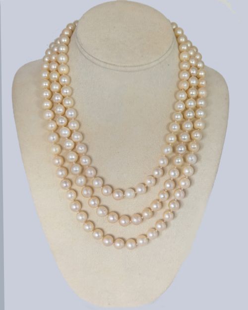 VINTAGE LONG CULTURED PEARL SAUTOIR NECKLACE 9CT GOLD BALL CLASP 1960S - ADDITIONAL PHOTO 10