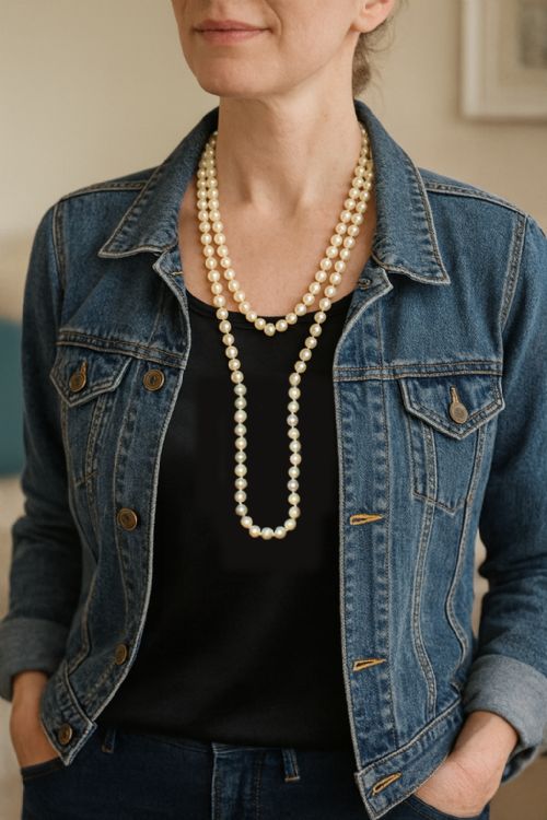 VINTAGE LONG CULTURED PEARL SAUTOIR NECKLACE 9CT GOLD BALL CLASP 1960S - ADDITIONAL PHOTO 11