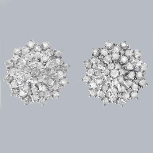 1950S DIAMOND CLUSTER EARRINGS 12CT SINGLE CUT DIAMONDS GVS1 FLORAL DESIGN 925 - ADDITIONAL PHOTO 2