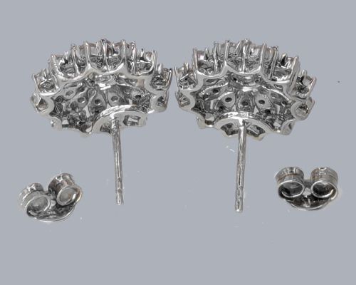 1950S DIAMOND CLUSTER EARRINGS 12CT SINGLE CUT DIAMONDS GVS1 FLORAL DESIGN 925 - ADDITIONAL PHOTO 3