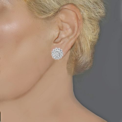 1950S DIAMOND CLUSTER EARRINGS 12CT SINGLE CUT DIAMONDS GVS1 FLORAL DESIGN 925 - ADDITIONAL PHOTO 4