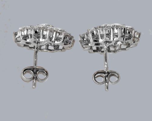 1950S DIAMOND CLUSTER EARRINGS 12CT SINGLE CUT DIAMONDS GVS1 FLORAL DESIGN 925 - ADDITIONAL PHOTO 5
