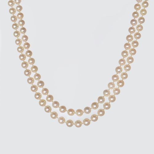 VINTAGE 9CT GOLD SAPPHIRE DIAMOND CLASP DOUBLE STRAND PEARL NECKLACE C1960 - ADDITIONAL PHOTO 2