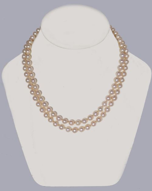 VINTAGE 9CT GOLD SAPPHIRE DIAMOND CLASP DOUBLE STRAND PEARL NECKLACE C1960 - ADDITIONAL PHOTO 9