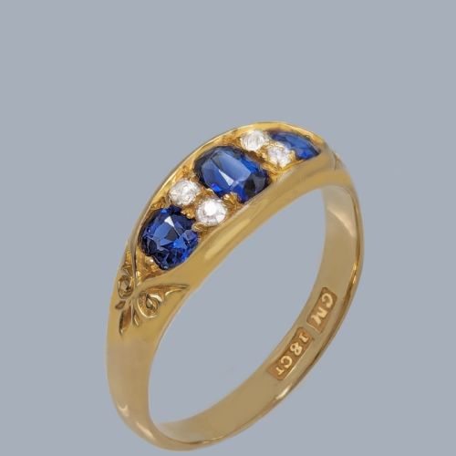 ANTIQUE VICTORIAN SAPPHIRE DIAMOND BOAT RING 18CT GOLD ENGLISH RING CIRCA 1890 - ADDITIONAL PHOTO 2