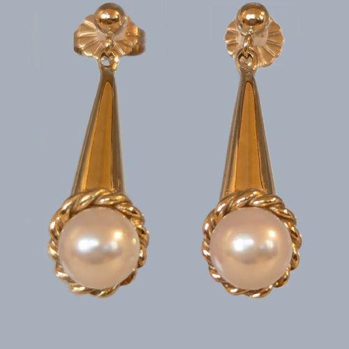 vintage 1950s 9ct gold pearl drop earrings birmingham hallmarked - CATEGORY: ANTIQUE JEWELLERY - DATED 1950