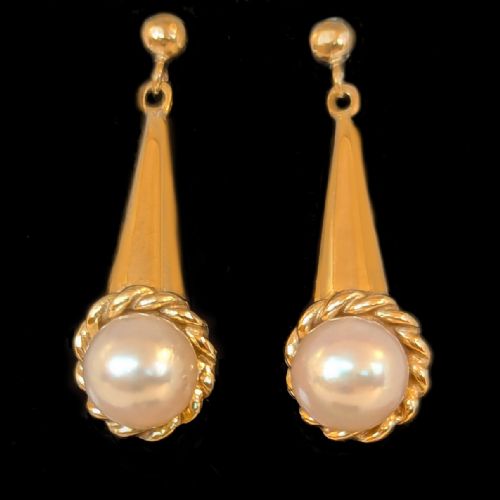 VINTAGE 1950S 9CT GOLD PEARL DROP EARRINGS BIRMINGHAM HALLMARKED - ADDITIONAL PHOTO 2