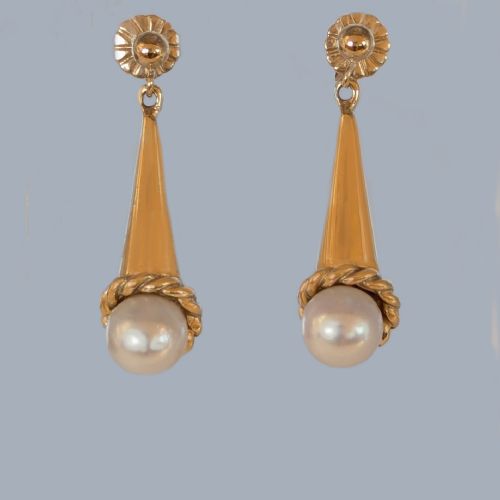 VINTAGE 1950S 9CT GOLD PEARL DROP EARRINGS BIRMINGHAM HALLMARKED - ADDITIONAL PHOTO 3