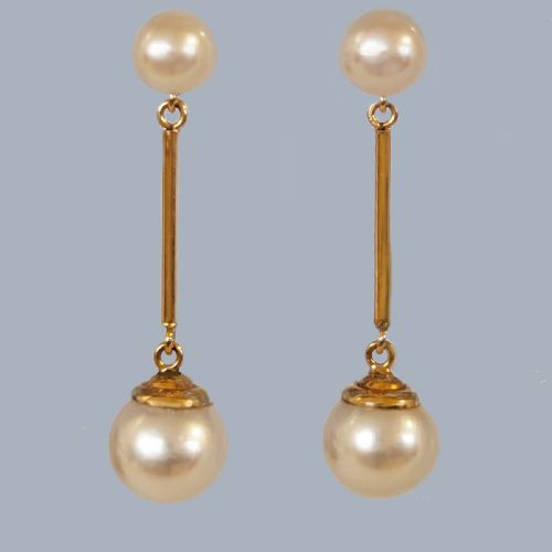 9ct gold pearl drop earrings hallmarked birmingham 1968 - CATEGORY: ANTIQUE ART - DATED 1960