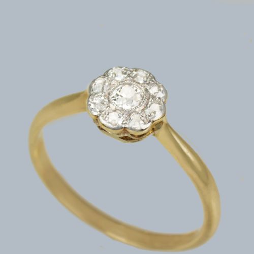 EDWARDIAN 18CT GOLD PLATINUM OLD EUROPEAN CUT DIAMOND DIAMOND CLUSTER RING C1910 - ADDITIONAL PHOTO 3