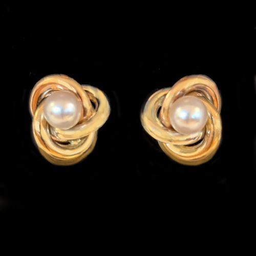 VINTAGE 9CT GOLD PEARL FLORAL KNOT EARRINGS 1960S LONDON HALLMARKED WITH POSTS - ADDITIONAL PHOTO 2