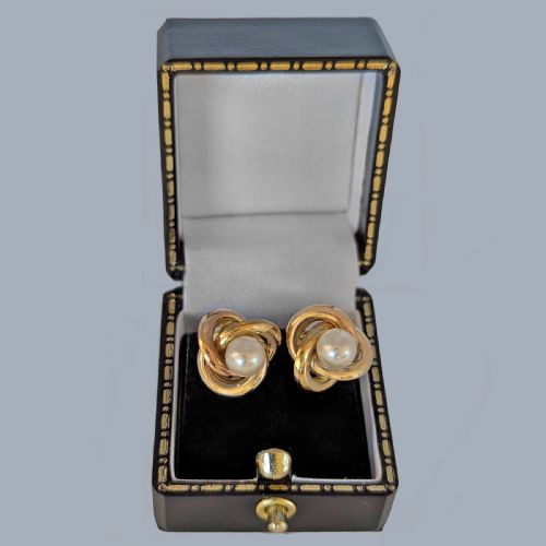 VINTAGE 9CT GOLD PEARL FLORAL KNOT EARRINGS 1960S LONDON HALLMARKED WITH POSTS - ADDITIONAL PHOTO 6