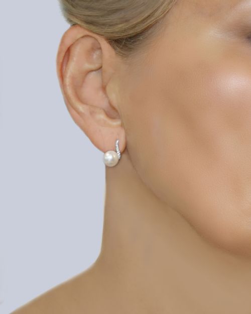 MIDCENTURY DIAMOND AND PEARL EARRINGS IN 18CT WHITE GOLD 1960S FRENCH STUD EARRINGS - ADDITIONAL PHOTO 8
