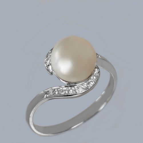 1950S PEARL AND DIAMOND RING IN 18CT WHITE GOLD - ADDITIONAL PHOTO 2
