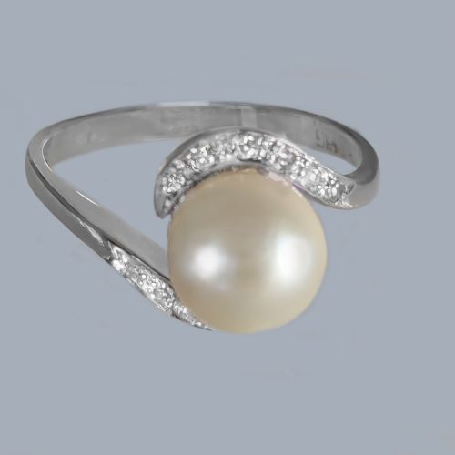 1950S PEARL AND DIAMOND RING IN 18CT WHITE GOLD - ADDITIONAL PHOTO 3
