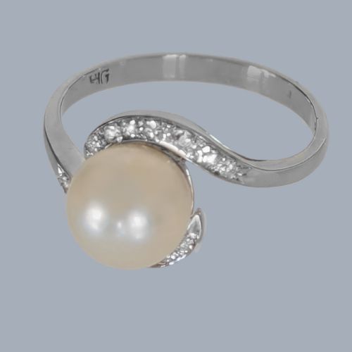 1950S PEARL AND DIAMOND RING IN 18CT WHITE GOLD - ADDITIONAL PHOTO 4