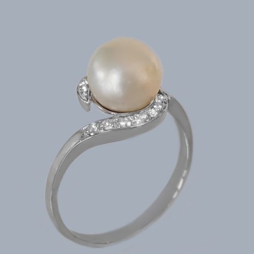 1950S PEARL AND DIAMOND RING IN 18CT WHITE GOLD - ADDITIONAL PHOTO 5