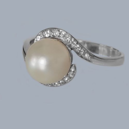 1950S PEARL AND DIAMOND RING IN 18CT WHITE GOLD - ADDITIONAL PHOTO 7