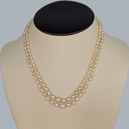 ART DECO DOUBLE STRAND PEARL NECKLACE WITH DIAMOND CLASP - ADDITIONAL PHOTO 1