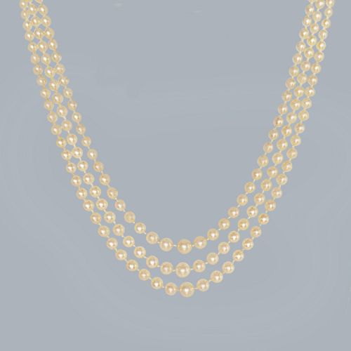 ART DECO DOUBLE STRAND PEARL NECKLACE WITH DIAMOND CLASP - ADDITIONAL PHOTO 2