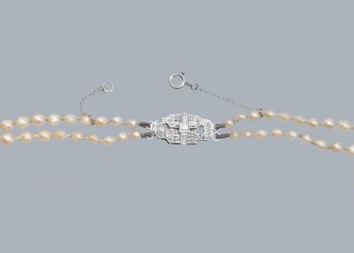 ART DECO DOUBLE STRAND PEARL NECKLACE WITH DIAMOND CLASP - ADDITIONAL PHOTO 3