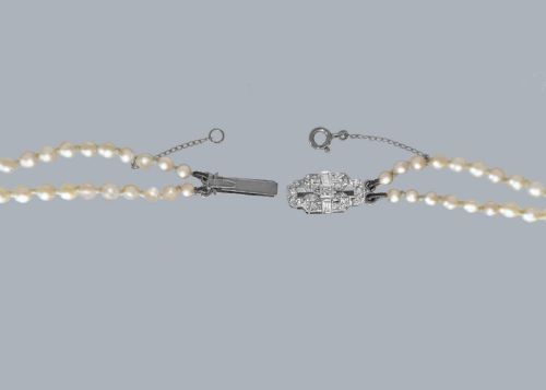 ART DECO DOUBLE STRAND PEARL NECKLACE WITH DIAMOND CLASP - ADDITIONAL PHOTO 4