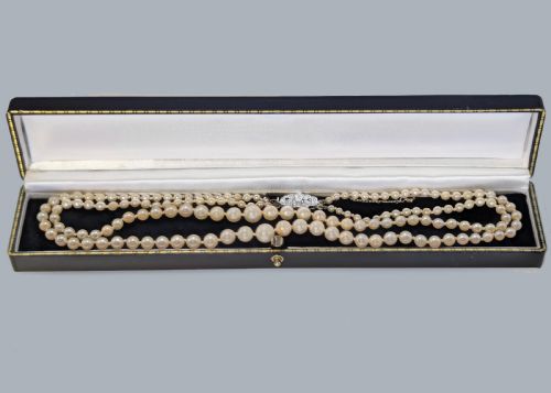 ART DECO DOUBLE STRAND PEARL NECKLACE WITH DIAMOND CLASP - ADDITIONAL PHOTO 5