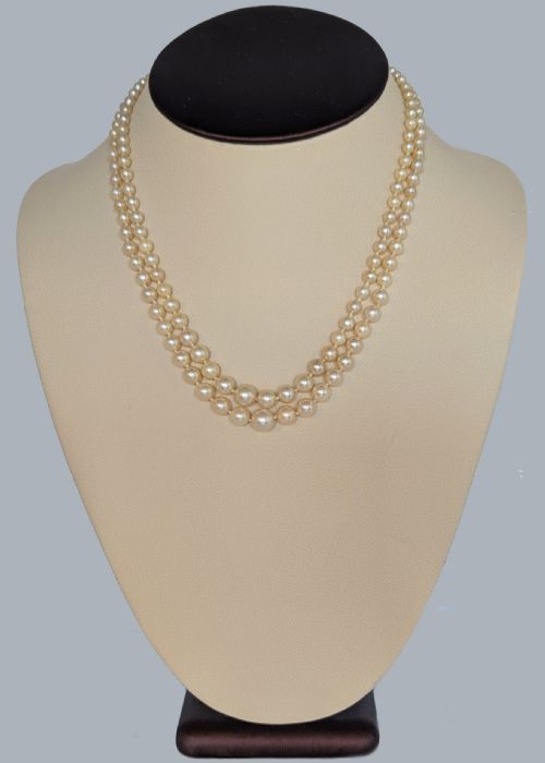 ART DECO DOUBLE STRAND PEARL NECKLACE WITH DIAMOND CLASP - ADDITIONAL PHOTO 7